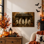 Ghost Family Halloween Wall Art Print Rustic Farmhouse Autumn Seasonal Decor - Format: Unframed Paper Poster