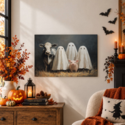 Ghost Farm Animals Print Rustic Halloween Wall Art Cow Pig Country Decor Poster - Format: Unframed Paper Poster