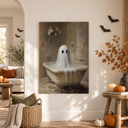 Ghost In Bathtub Halloween Print Spooky Bubble Bath Whimsigoth Bathroom Wall Art Decor - Format: Unframed Paper Poster