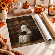 Ghost Reading Book Print Vintage Halloween Poster Dark Academia Gothic Victorian Wall Art - Format: Rolled Canvas