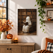 Ghost Reading Book Print Vintage Halloween Poster Dark Academia Gothic Victorian Wall Art - Format: Unframed Paper Poster