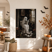 Ghost Reading Newspaper On Toilet Print Dark Academia Halloween Bathroom Wall Art Poster - Format: Unframed Paper Poster