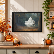 Ghost Swing Painting Halloween Wall Art Cute Ghost Print Spooky Fall Decor Artwork - Format: Black Framed Poster