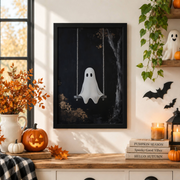 Ghost Swing Printable Wall Art Spooky Halloween Decor Cute Moody Seasonal Poster Print - Format: Black Framed Poster