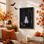 Ghost Swing Printable Wall Art Spooky Halloween Decor Cute Moody Seasonal Poster Print - Format: Black Framed Poster
