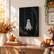Ghost Swing Printable Wall Art Spooky Halloween Decor Cute Moody Seasonal Poster Print - Format: Stretched Canvas