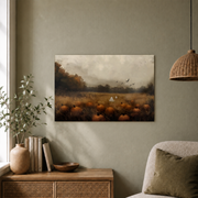 Ghostly Pumpkin Field Wall Art Spooky Autumn Landscape with Bats Rustic Haunted Fall Decor - Format: Unframed Paper Poster