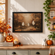 Ghosts Fall Landscape Print Cute Spooky Rustic Farmhouse Halloween Wall Art Decor - Format: Black Framed Poster