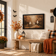 Ghosts Fall Landscape Print Cute Spooky Rustic Farmhouse Halloween Wall Art Decor - Format: Black Framed Poster
