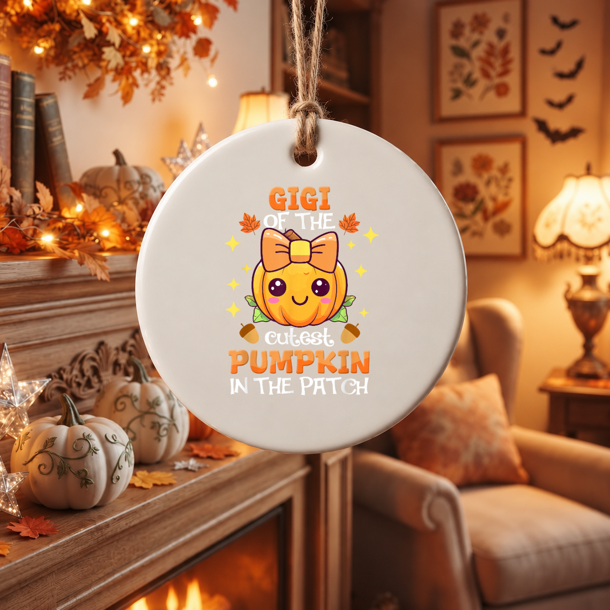 Gigi Pumpkin Patch Ornament with Cute Family Design Glass Ornament - Material: Circle Ceramic Ornament
