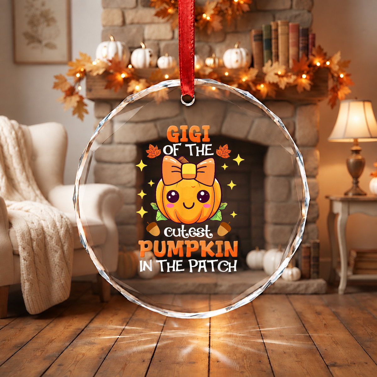 Gigi Pumpkin Patch Ornament with Cute Family Design Glass Ornament - Material: Circle Glass Ornament