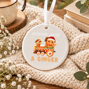 Gingerbread Train Holiday Baby Keepsake Ceramic Ornament - Material: Circle Ceramic Ornament