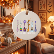Girl Power Witch Halloween Ornament with Spooky Style Glass Ornament - Material: Circle Ceramic Ornament