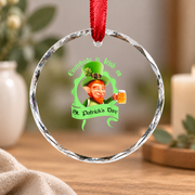Gnome Beer St Patrick's Day Gift Glass Ornament - Material: Circle Glass Ornament