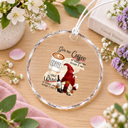 Gnome Give Me Coffee And Wine Funny Gift Glass Ornament - Material: Circle Glass Ornament