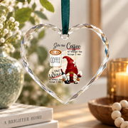 Gnome Give Me Coffee And Wine Funny Gift Glass Ornament - Material: Heart Glass Ornament