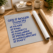 God Is Bigger Christian Wall Art Blue Minimalist Bible Verse Poster Retro Scripture Wall Art Inspiring Affirmation Poster Print Home Decor Wall Art, Modern Wall Decor, 12x18 UNFRAMED - Format: Rolled Canvas