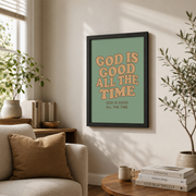 God Is Good All The Time Christian Wall Art, Retro Scripture Poster - Format: Black Framed Poster