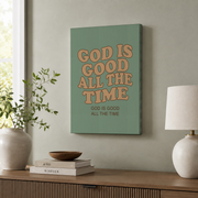 God Is Good All The Time Christian Wall Art, Retro Scripture Poster - Format: Stretched Canvas