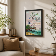 God Is Light Christian Wall Art, 1 John Scripture Typography Poster - Format: Black Framed Poster