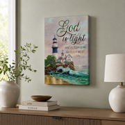 God Is Light Christian Wall Art, 1 John Scripture Typography Poster - Format: Stretched Canvas