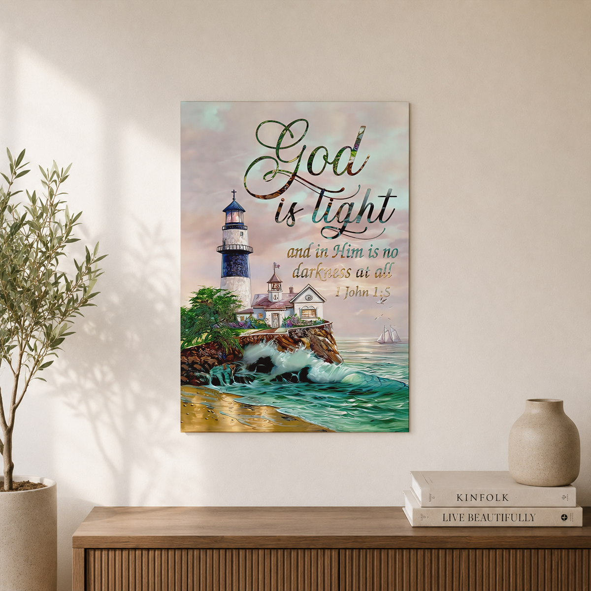 God Is Light Christian Wall Art, 1 John Scripture Typography Poster - Format: Unframed Paper Poster