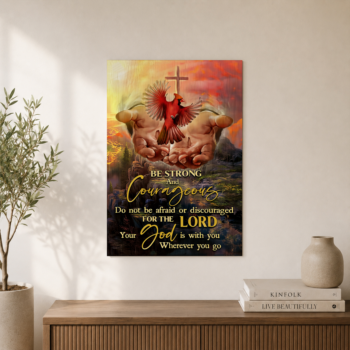 God Is With You Christian Wall Art, Red Cardinal Sunrise Faith Poster - Format: Unframed Paper Poster