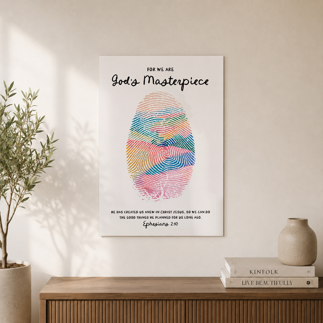 God'S Masterpiece Christian Wall Art Colorful Fingerprint Watercolor Poster Apartment Housewarming Gift Bible Verse Decor Wall Art, Modern Wall Decor, 16x24 UNFRAMED - Format: Unframed Paper Poster
