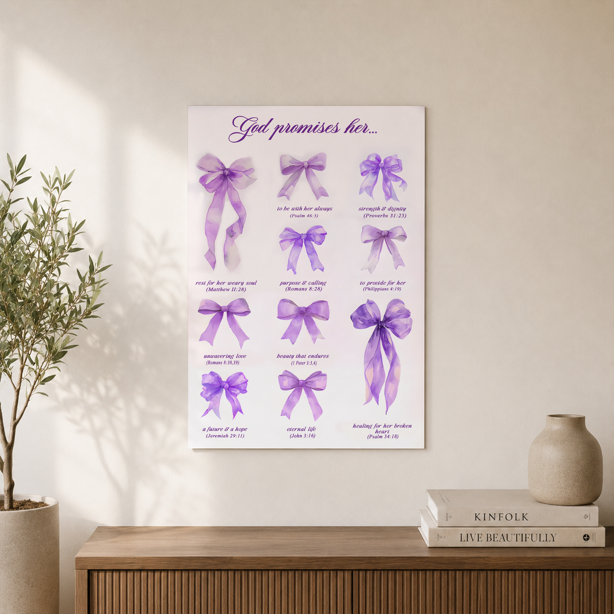 God'S Promises For Women Christian Wall Art, Purple Bows Print, Preppy Bible Verse Poster, Coquette Wall Art, Aesthetic Girls Bedroom Decor Wall Art, Modern Wall Decor, 8x12 UNFRAMED - Format: Unframed Paper Poster