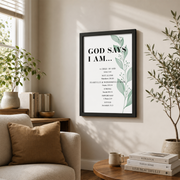God Says I Am Christian Wall Art, Biblical Affirmation Scripture Poster - Format: Black Framed Poster