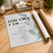 God Says I Am Christian Wall Art, Biblical Affirmation Scripture Poster - Format: Rolled Canvas