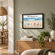 God Says You Are Christian Wall Art, Coastal Seashell Scripture Poster - Format: Black Framed Poster
