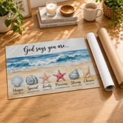 God Says You Are Christian Wall Art, Coastal Seashell Scripture Poster - Format: Rolled Canvas