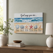 God Says You Are Christian Wall Art, Coastal Seashell Scripture Poster - Format: Stretched Canvas