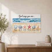 God Says You Are Christian Wall Art, Coastal Seashell Scripture Poster - Format: Unframed Paper Poster