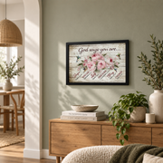 God Says You Are Christian Wall Art, Hummingbird Pink Floral Poster - Format: Black Framed Poster