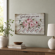 God Says You Are Christian Wall Art, Hummingbird Pink Floral Poster - Format: Stretched Canvas