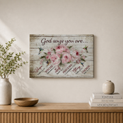 God Says You Are Christian Wall Art, Hummingbird Pink Floral Poster - Format: Stretched Canvas