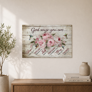God Says You Are Christian Wall Art, Hummingbird Pink Floral Poster - Format: Unframed Paper Poster