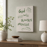 God Will Always Provide Christian Kitchen Wall Art, Bible Verse Poster - Format: Stretched Canvas