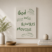 God Will Always Provide Christian Kitchen Wall Art, Bible Verse Poster - Format: Stretched Canvas