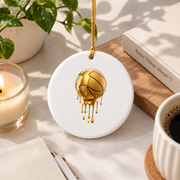 Gold Dripping Basketball Trendy Glass Ornament - Material: Circle Ceramic Ornament