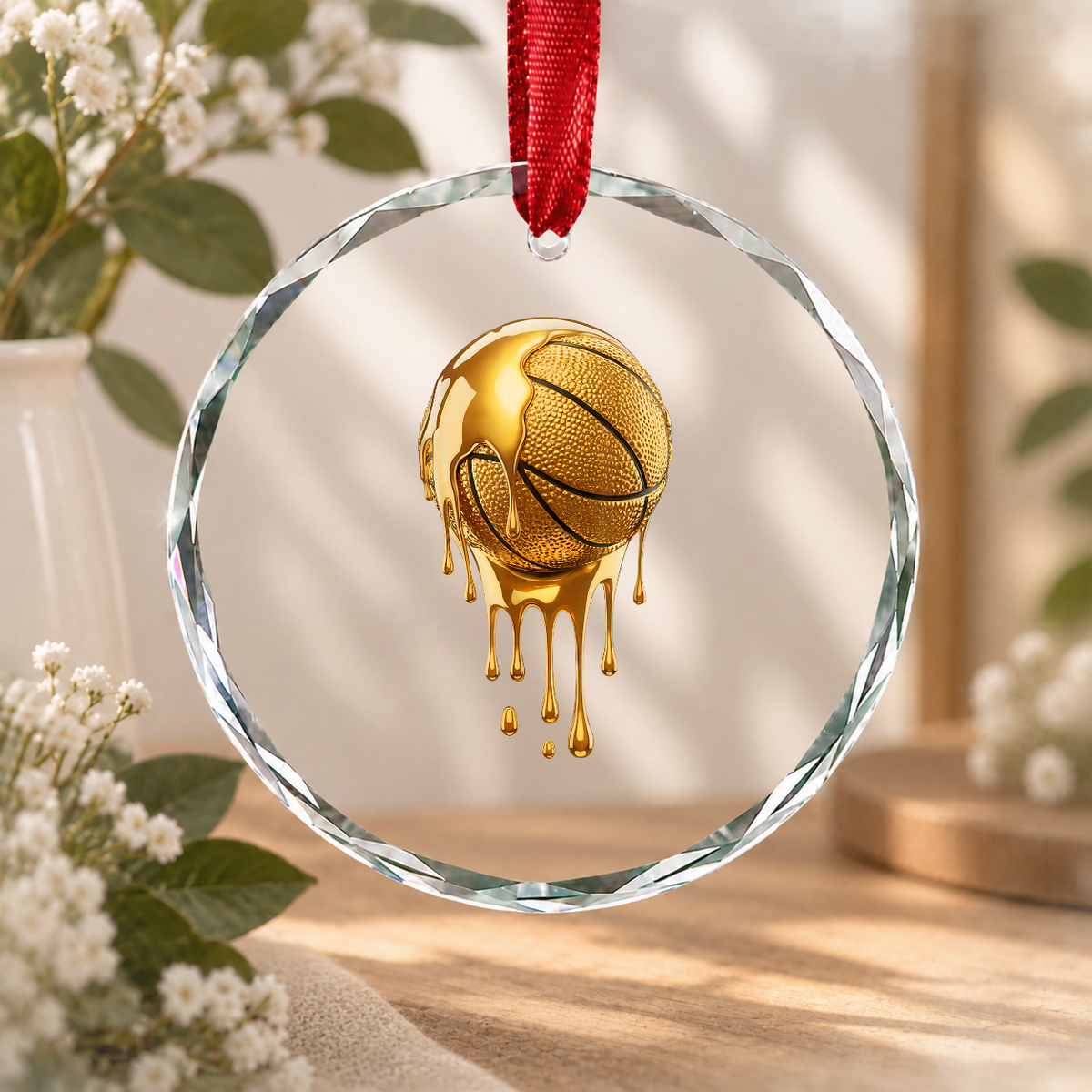Gold Dripping Basketball Trendy Glass Ornament - Material: Circle Glass Ornament