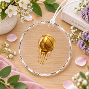 Gold Dripping Basketball Trendy Glass Ornament - Material: Circle Glass Ornament