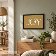 Gold Joy Christmas Wall Art Minimalist Typography Poster Holiday Decor Unframed - Format: Black Framed Poster