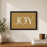 Gold Joy Christmas Wall Art Minimalist Typography Poster Holiday Decor Unframed - Format: Black Framed Poster