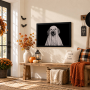 Goldendoodle Ghost Print Halloween Dog Wall Art Spooky Pet Lover Vintage Poster - Format: Black Framed Poster
