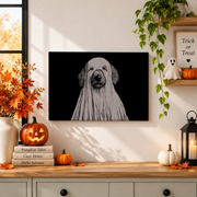 Goldendoodle Ghost Print Halloween Dog Wall Art Spooky Pet Lover Vintage Poster - Format: Stretched Canvas