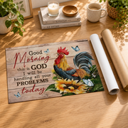 Good Morning This Is God Christian Wall Art, Sunflower Rooster Faith Poster - Format: Rolled Canvas