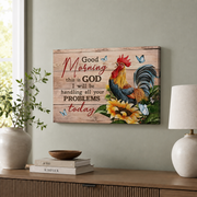 Good Morning This Is God Christian Wall Art, Sunflower Rooster Faith Poster - Format: Stretched Canvas